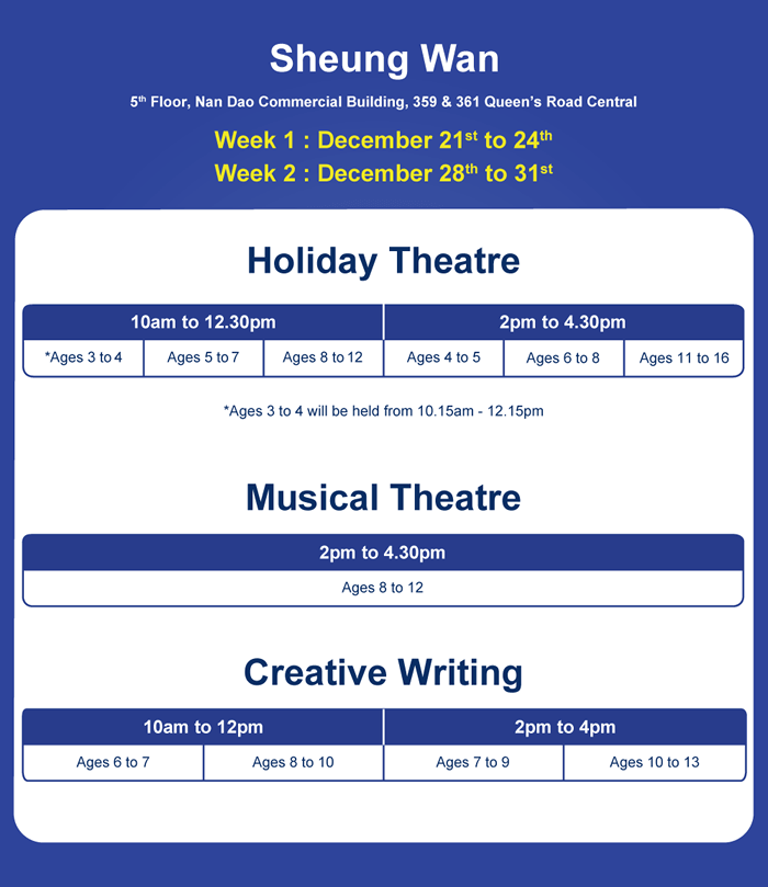 Winter Holiday Programme schedule