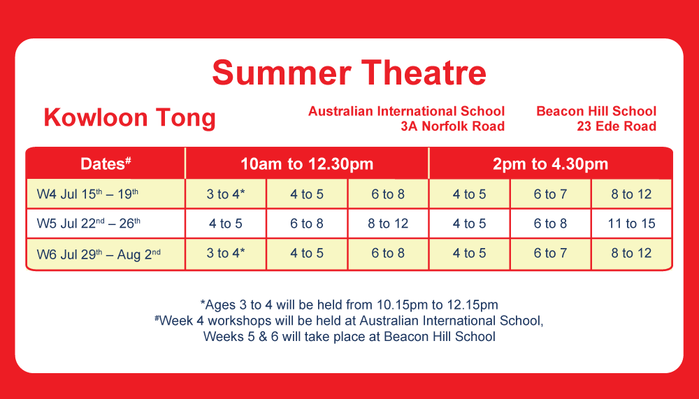 Faust’s Summer Programme schedule at the Faust Studios, Kowloon Tong